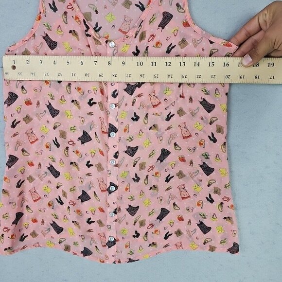 Full Tilt Tank Top Womens M Pink Allover Girly Print Chiffon Racerback Cute Fun - Picture 5 of 6